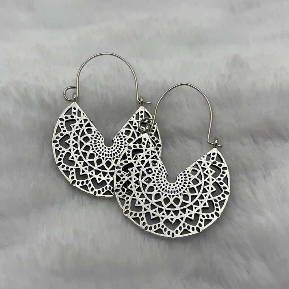 Silver Tone Medallion Dangle Earrings